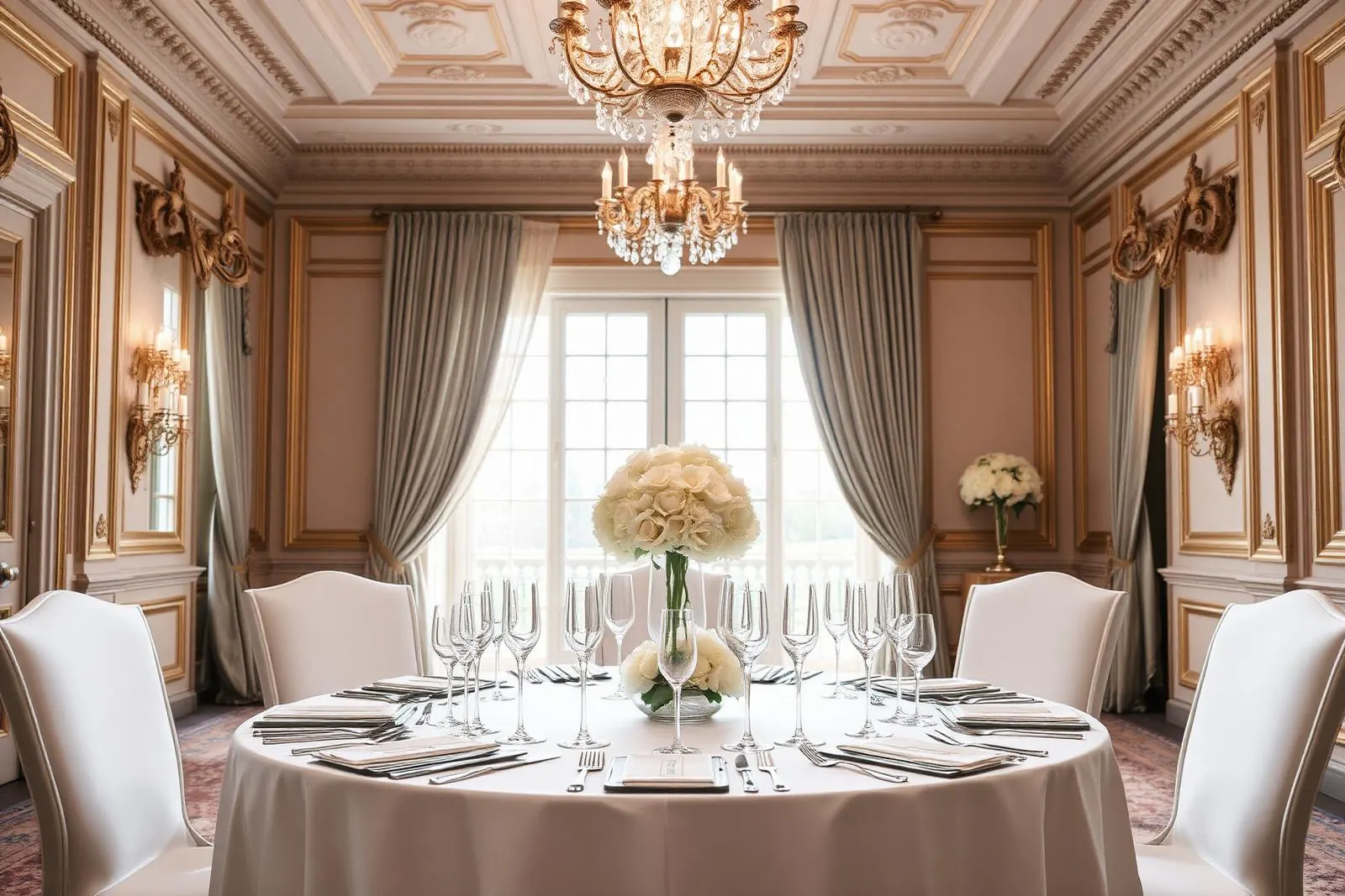 Kastély rendezvényterem elegáns terítéssel